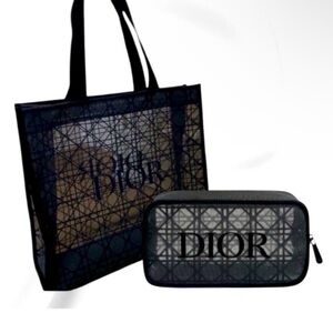 Dior Elegant Black and Gray Tote with Pouch